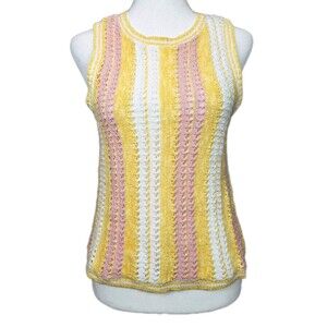 Azoe Retro Open Knit Sweater Vest Womens Small Stripes Preppy Grannycore